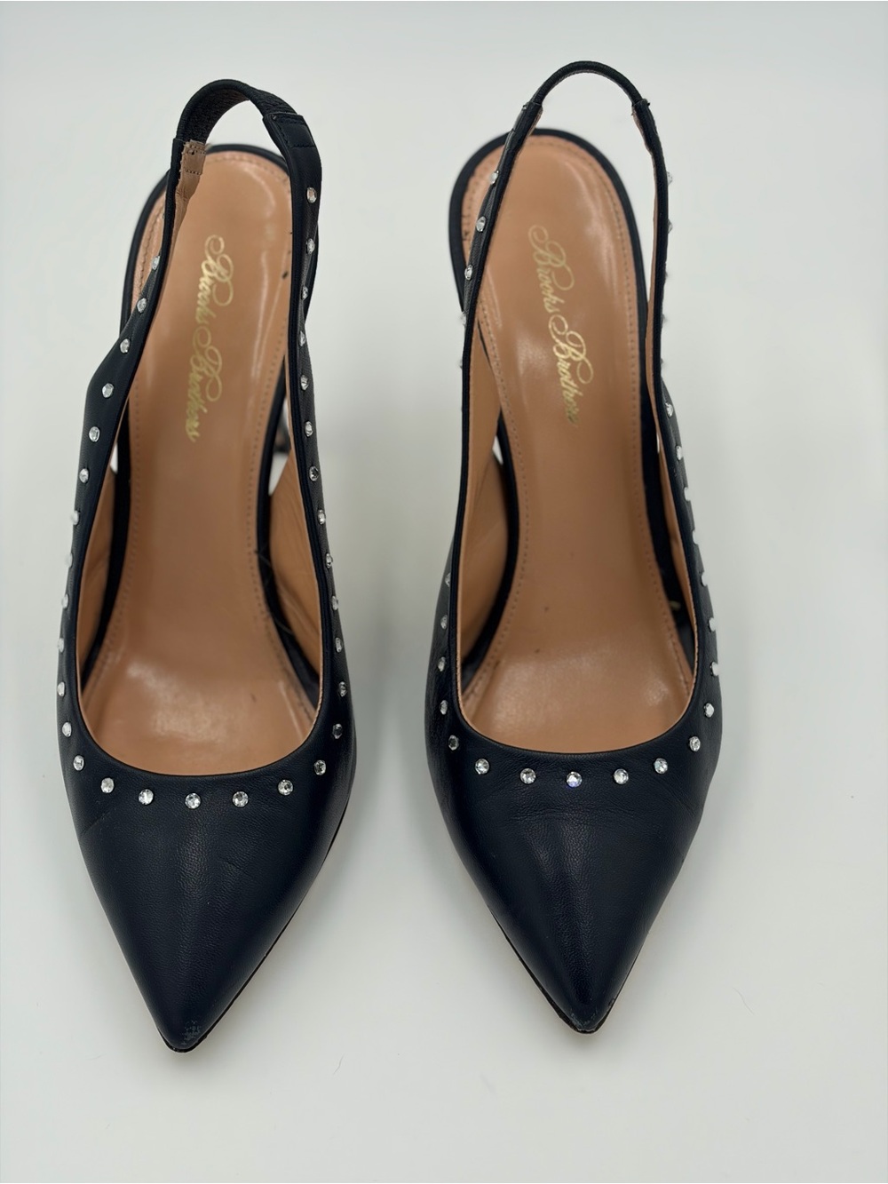Brooks Brothers Navy Leather Rhinestone Slingback Pumps Heels 8.5 - Picture 2 of 9